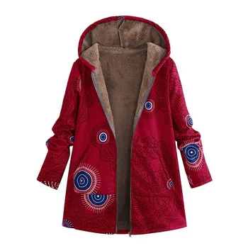 Płaszcze zimowe damskie parku damska zimowa ciepła odzież etniczny print z kapturem, kieszenie wzór oversize płaszcz plus size S-5XL