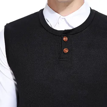 Podstawowe męskie 2 przyciski O-neck stałe sweter bez rękawów Slim fit sweter Męska odzież 2018 swetry dla mężczyzn
