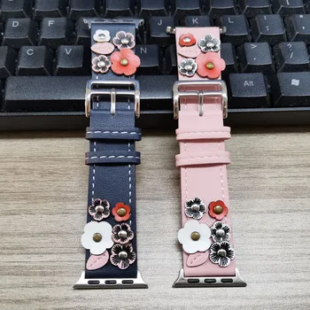 Nowy projekt kwiat pasek ze Skóry dla Apple Watch SE Band Series 6 5 4 3 Bransoletka dla mc 40 mm 44 mm 38 mm 42 mm damski pasek naręczny