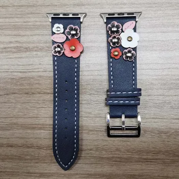 Nowy projekt kwiat pasek ze Skóry dla Apple Watch SE Band Series 6 5 4 3 Bransoletka dla mc 40 mm 44 mm 38 mm 42 mm damski pasek naręczny