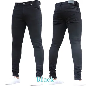 Męskie Obcisłe Dżinsy Super Skinny Jeans Męskie Nie Podarte Stretch Denim Spodnie Elastyczny Pas Duży Rozmiar Europejski Styl Retro Długie Spodnie