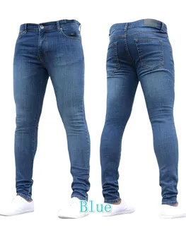 Męskie Obcisłe Dżinsy Super Skinny Jeans Męskie Nie Podarte Stretch Denim Spodnie Elastyczny Pas Duży Rozmiar Europejski Styl Retro Długie Spodnie