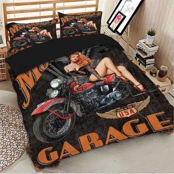 3D motocykl pościel zestaw Twin Full Queen King Size czarny kołdrę Set Sexy Girl Double Single Bed Lines For Adult Teen Home