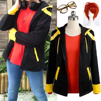 Mystic Messenger 707 cosplay kostium Saeyoung Choi cosplay kurtka zapinana na zamek Luciel Seven bluza 707 czerwona koszulka krótki pomarańczowy peruka