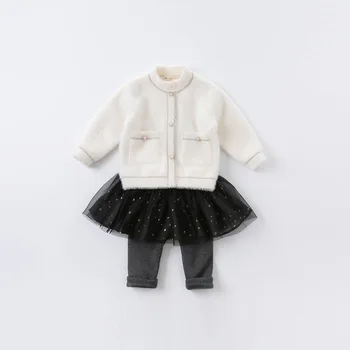 DB15394 dave bella winter cute baby girls kieszenie sweter z dzianiny moda dla dzieci mały butik bluzki