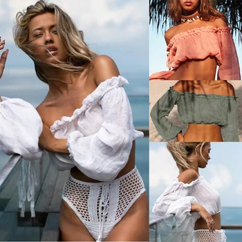Kobiety bikini pokrywa bluzkę stroje kąpielowe lato plaża z otwartymi ramionami bluzka koszulka top letni strój kąpielowy damski strój kąpielowy