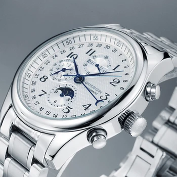 GUANQIN Men Watch wodoodporne szafirowe skórzane zegarek mechaniczny zegarek wielofunkcyjny zegarek Men Luxury Calendar Week zegarek