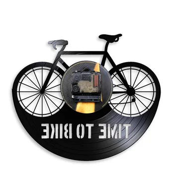 Time To Bike Bikers Inspiration Quote Home Decor Mountain Bike Wall Clock, Old Time Bicycle Rowerzysta Retro Płyta Winylowa Zegar Ścienny