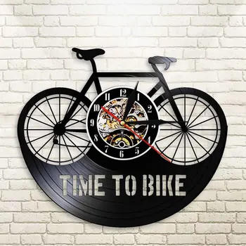 Time To Bike Bikers Inspiration Quote Home Decor Mountain Bike Wall Clock, Old Time Bicycle Rowerzysta Retro Płyta Winylowa Zegar Ścienny