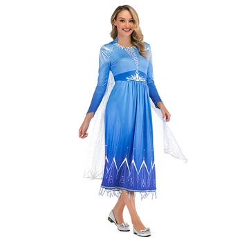Elsa Królowa Śniegu Dorosłych Kobiet Strój Kostium Halloween Cosplay Elsa Dziewczyna Niezwykłe Suknie Balowe, Sukienka Niebieski Sexy Odzież Damska
