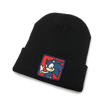 Animacja Sonic the Hedgehog zimowe czapki dla mężczyzn haft czapka ciepła czapka z dzianiny kapelusz dla kobiet Skullies kapturem unisex hip-hop