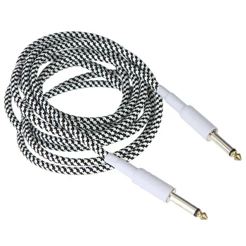 Wysokiej jakości kabel gitarowy kabel czarno biały tkanina pleciona tweed kabel gitarowy kabel do instrumentu muzycznego