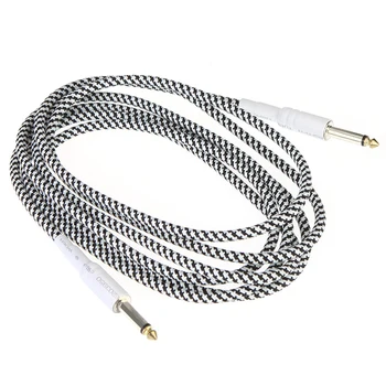 Wysokiej jakości kabel gitarowy kabel czarno biały tkanina pleciona tweed kabel gitarowy kabel do instrumentu muzycznego