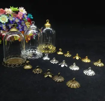 3szt 30*20mm rury dzwon szklany globus bańka złoto podwójne Koronki podajnik pokrywa szklana fiolka zawieszenia moda naszyjnik szklaną kopułę pokrywa diy