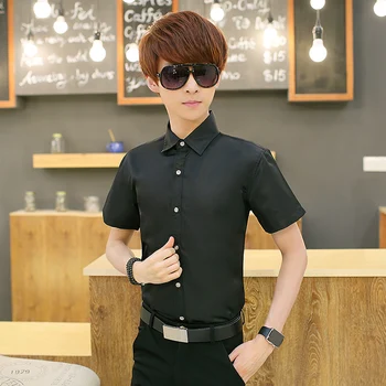 Letni biznes i wypoczynek koszula z krótkim rękawem koszula męska w stylu koreańskim stylowa modna piękna, młoda biała koszula
