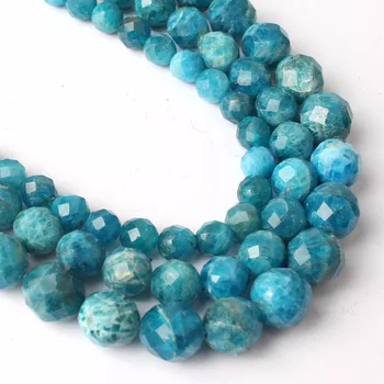 Kamień naturalny prawdziwy fasetowany niebieski jest apatyt koraliki do wyrobu biżuterii 6 8 10 mm 15