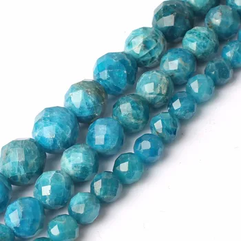 Kamień naturalny prawdziwy fasetowany niebieski jest apatyt koraliki do wyrobu biżuterii 6 8 10 mm 15
