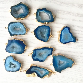 Gorące naturalne niebieskie Agaty kawałek zawieszenia złącza nieregularne surowe Agaty Druzy kamienie naturalne zawieszenia do DIY biżuterii 5 szt.