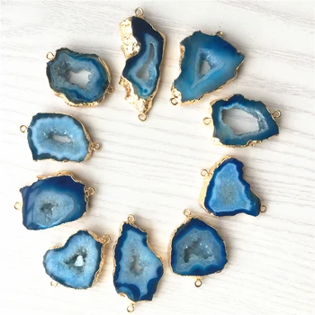 Gorące naturalne niebieskie Agaty kawałek zawieszenia złącza nieregularne surowe Agaty Druzy kamienie naturalne zawieszenia do DIY biżuterii 5 szt.