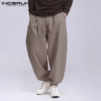 INCERUN moda mężczyzna dorywczo spodnie jednolity kolor koronki w górę biegacze temat spodnie sportowe odzież uliczna kieszenie męskie spodnie spodnie 2020