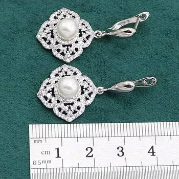 Biała perła 925 srebro biżuteria dla kobiet Cyrkonią bransoletka kolczyki naszyjnik wisiorek pierścionek