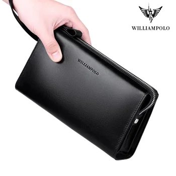 WilliamPolo Luxury Brand Film shift skórzane portfele męskie portfele zapinane na zamek pędzelkiem projekt kopertówka torebki damska worek pieniędzy karta kredytowa