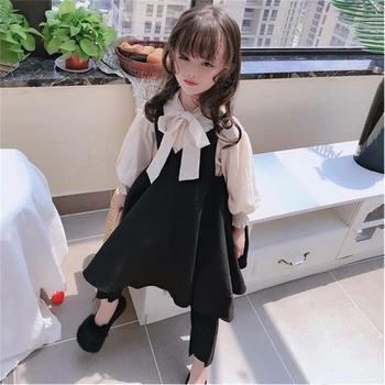 LILIGIRL Girls Sweet Dress Suits New Baby Long-sleeve T-Shirt Tops+Vest Kids Dresses Outfit for Children Clothes Set