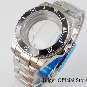Stalowy 40 mm СУБАВТОМАТИЧЕСКИЙ męski obudowa zegara dla NH35 NH36 prosty Kryształ ceramiczny pierścień który widzi w ukryciu przez tylną środku polerowane bransoleta