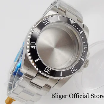 Stalowy 40 mm СУБАВТОМАТИЧЕСКИЙ męski obudowa zegara dla NH35 NH36 prosty Kryształ ceramiczny pierścień który widzi w ukryciu przez tylną środku polerowane bransoleta
