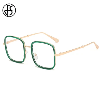 FS Fashion Green Gold Frame Blue Light Blocking Glasses Women Men Anti Blue Light Oversize Square Eyewear optyczne okulary