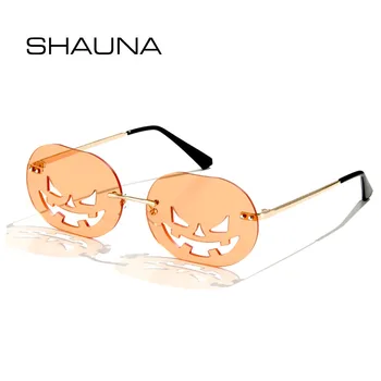 SHAUNA Unique Halloween Pumpkin okulary Overize owalne puste śmieszne okulary bez oprawek