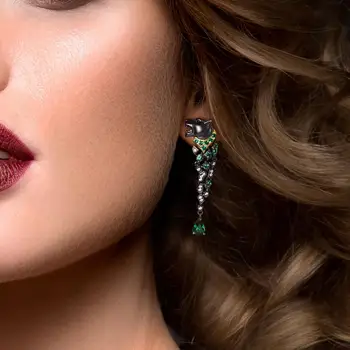 SANTUZZA srebrne kolczyki dla kobiet 925 srebro kolor czarny Leopard błyszczący zielony spinel oszałamiająca moda wykwintne biżuteria