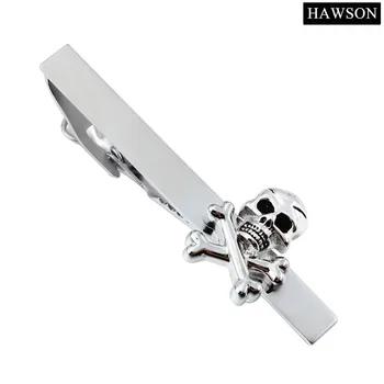 HAWSON Skull Tie Clips for Men Fashion Shirt Jewelry Matte Imitation Rhodium Tie Bar/Pin Gift for Halloween
