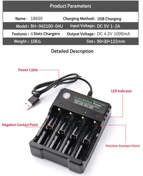 ładowarka USB Port akumulator 18650 Battery Charger Black 4 Slots For Charging Rechargeable Lithium Batteries