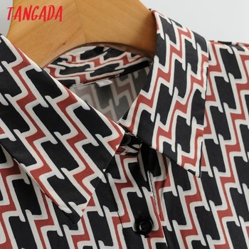 Tangada 2021 damska geometria koszula z wykładanym kołnierzem i długim rękawem eleganckie panie dorywczo szczyty Blusas 2F173
