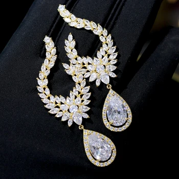 Luksusowe Kostka Spadek Sześciennych Tlenku Cyrkonu Kolczyki Poprawiny Biżuteria Moda Kobiet