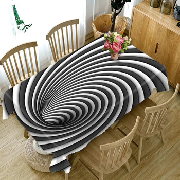 Nowy Poliester Bawełna 3D obrus czarny biały wzór w paski zestaw ochrony stół tkaniny ślubna dekoracja pokrywa stołu
