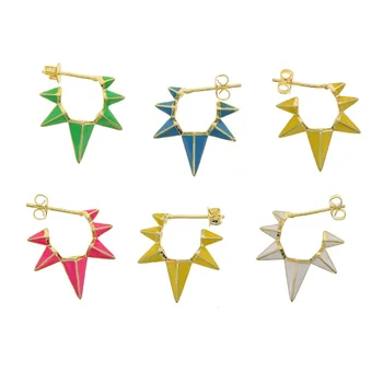 Geometryczny Spike nity projekt neon kolorowa emalia Spike hoop kolczyki kolor złoty moda europejskie damskie biżuteria