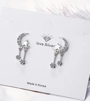 Nowy, luksusowy mikro CZ Księżyc Gwiazda kitki kolczyki dla kobiet dziewczyna 925 srebro kolczyki букле d ' nazywany oreille S-E607