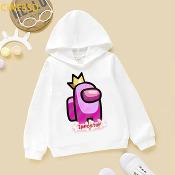 Among Us Impostor Graphic Hoodies For Girls Princess Crown Print Sweatshirt Kawaii Kids Clothes Plus Aksamitna Odzież Zimowa