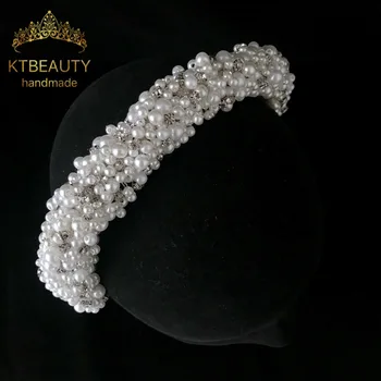 Nowy Rhinestone Srebrny Perła Na Zamówienie Duża Biżuteria Ślubna Ręcznie Robione Nakrycia Głowy Królewski Ślub Ślubny Toaleta Korona Akcesoria Kobiety Biżuteria