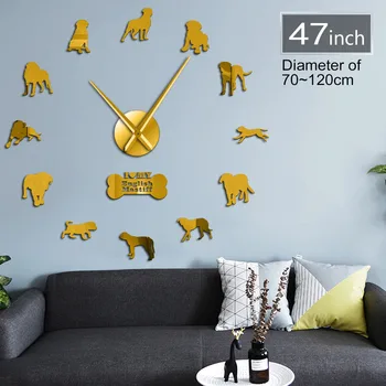 Nowoczesny mastif angielski duża rasa psów samoprzylepne 3D DIY zegar ścienny Kwarcowy koraliki powierzchnie lustrzane naklejki szczeniak zegarki Zegarek