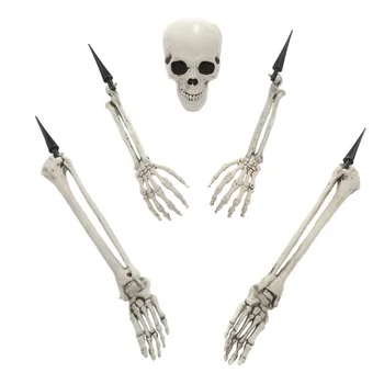 1 Zestaw Halloween Dekoracje Realistyczny Szkielet Ręce Czaszkę Z Tworzyw Sztucznych Fałszywe Ludzkie Ręce Kości Zombie Party Terror Przerażające Rekwizyty