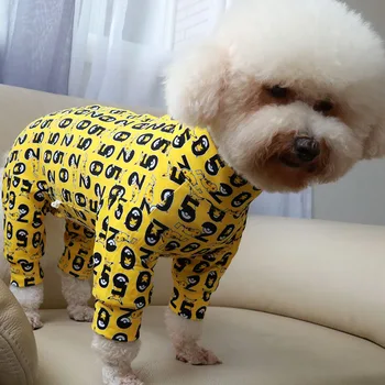 Pet Dog Kombinezon Cienki Drukowany Kombinezon Bawełna Szczeniak Odzież Chroni Brzuch Elastyczna Piżama Pudel Dla Małych Psów Odzież Domowa