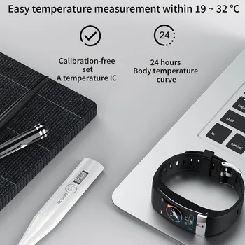 EKG PPG smart Wristband 24h pomiar temperatury rytmu serca, ciśnienia krwi, tlenu zdrowie fitness bransoletka Smart Band