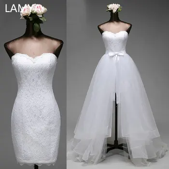LAMYA 2021 tanie 2 w 1 suknia ślubna plus size koronki kochanie panna młoda suknie proste wymienny Vestidos De Novia