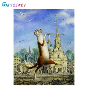 GATYZTORY Zero Basis DIY Painting By Numbers ręcznie malowane Oil Painting Cartoon Cat Picture Coloring Home Decor Handmade Prezent