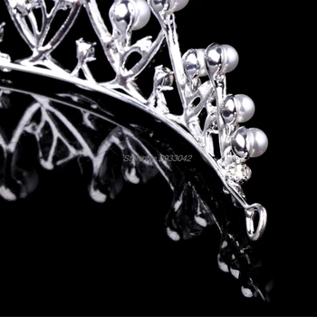 Genialny Sztuczne Perły Księżniczka Korona Opaska Rhinestone Ślub Biżuteria Ślubna Panna Młoda Wydechowy Nowy-W128