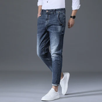 Klasyczne modalne wygodne bawełniane cienkie, proste dżinsy luksusowe, wysokiej jakości biznesu dorywczo markowe garnitury męskie denim jeans