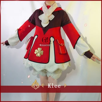 ROLECOS gra Genshin Impact Klee cosplay kostium Klee strój cosplay Genshin Impact garnitur, kapelusz, rękawiczki kobiety Halloween zestaw pełny